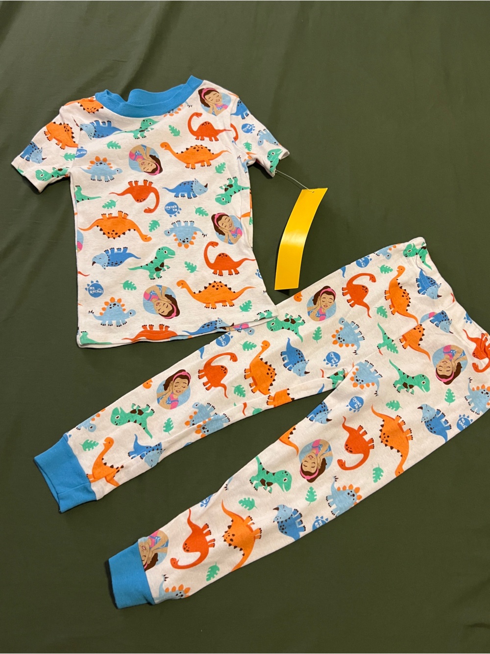 Kids Ms. Rachel and Dinosaur Print Pajama Set with Blue Trim Size 4T